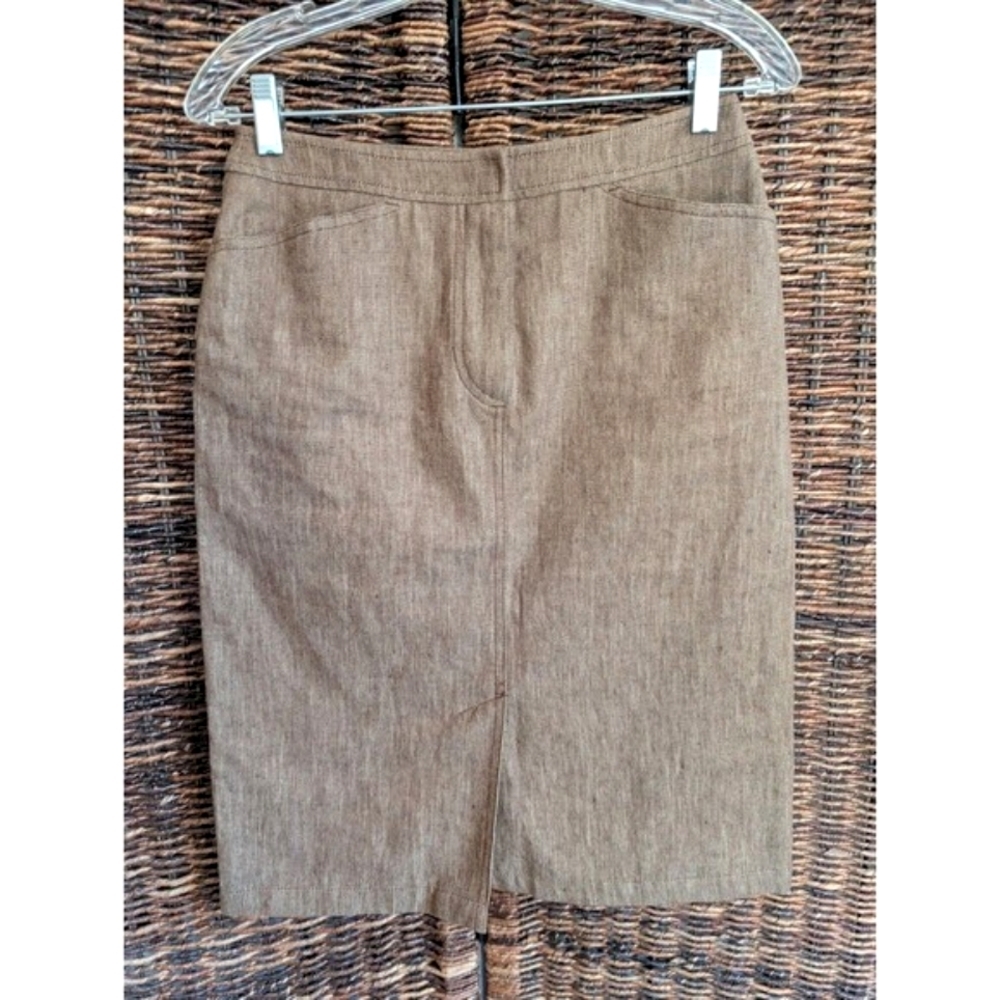 Max Mara Weekend Flax Linen Knee Length Pencil Skirt Women's 6 Brown Academia